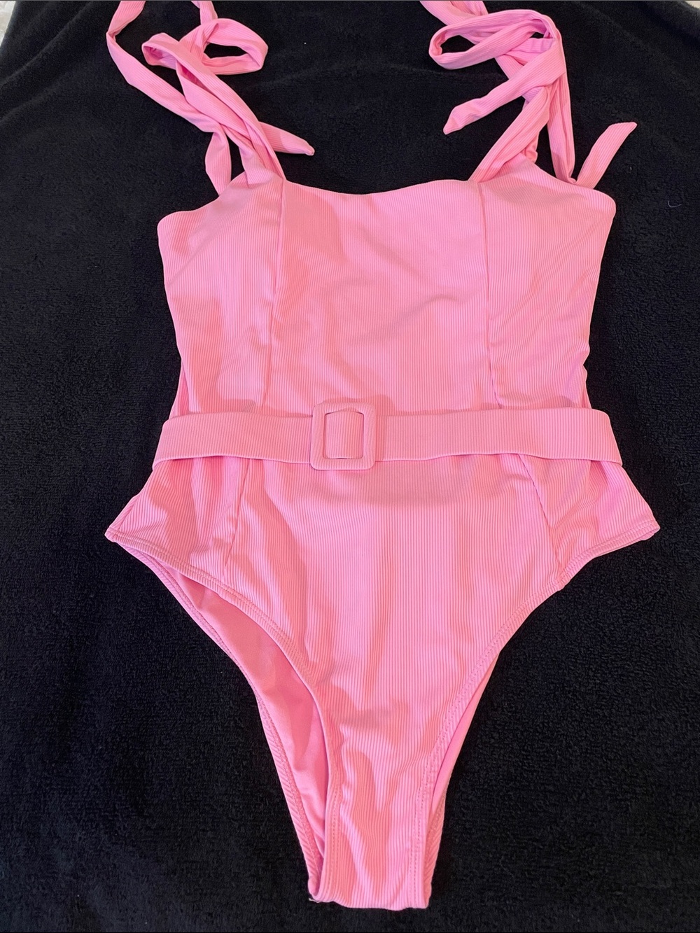 Pink Tie-Shoulder One-Piece Swimsuit with Belt Prism Pink nwot